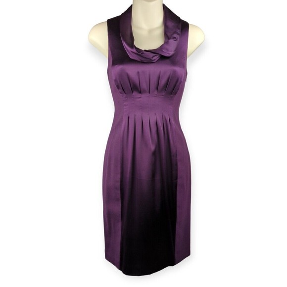 Elie Tahari Silk Wool Color block Purple Sheath Dress Cowl Neck Sleeveless XS 0 - Picture 1 of 6